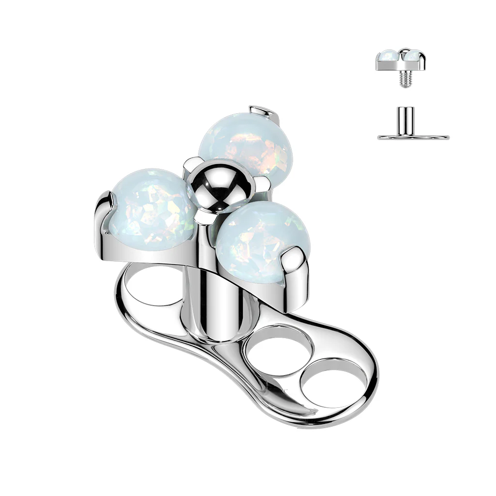 Titanium 3 Hole Dermal Anchor With CZ & Opal Triangle Top - Image 5