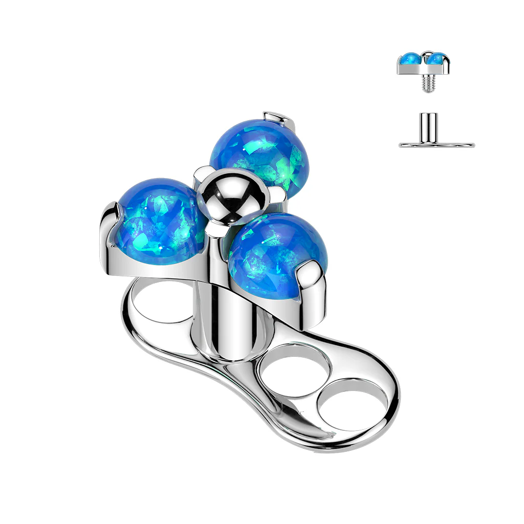 Titanium 3 Hole Dermal Anchor With CZ & Opal Triangle Top - Image 6