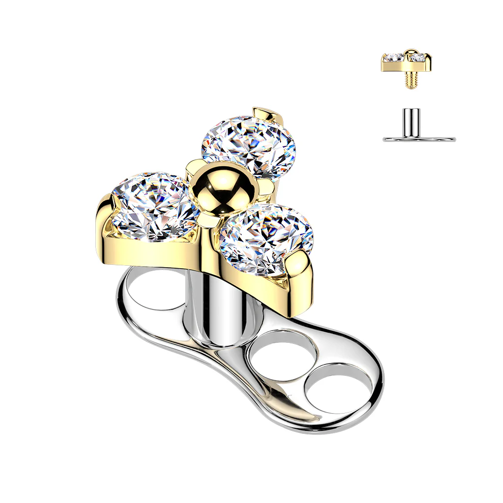 Titanium 3 Hole Dermal Anchor With CZ & Opal Triangle Top - Image 7