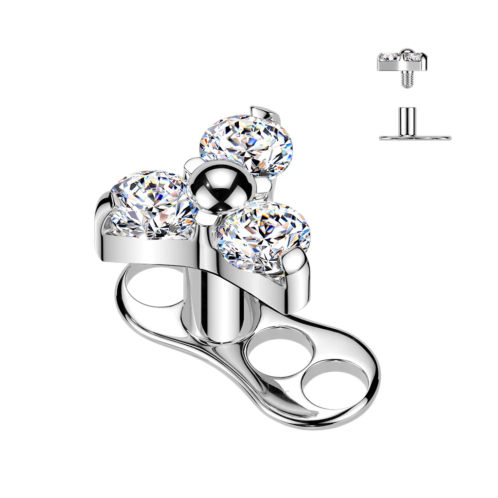 Titanium 3 Hole Dermal Anchor With CZ & Opal Triangle Top - Image 8