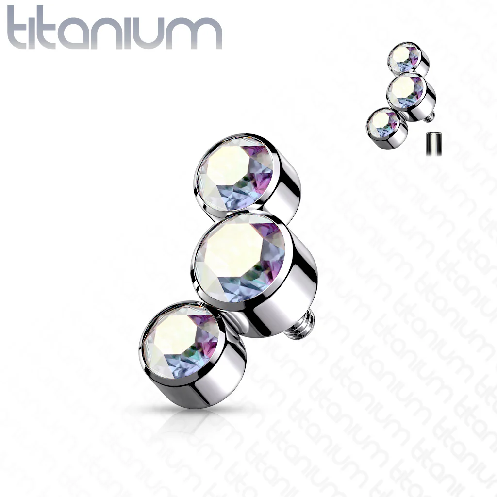 Titanium 3 Round Bezel CZ Top Parts For Lip Eyebrow Dermal - Image 3