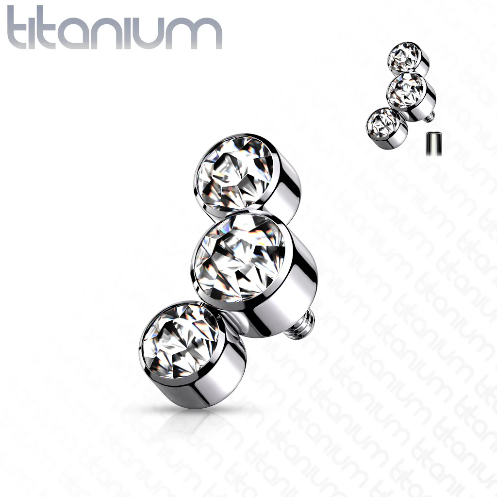 Titanium 3 Round Bezel CZ Top Parts For Lip Eyebrow Dermal - Image 4