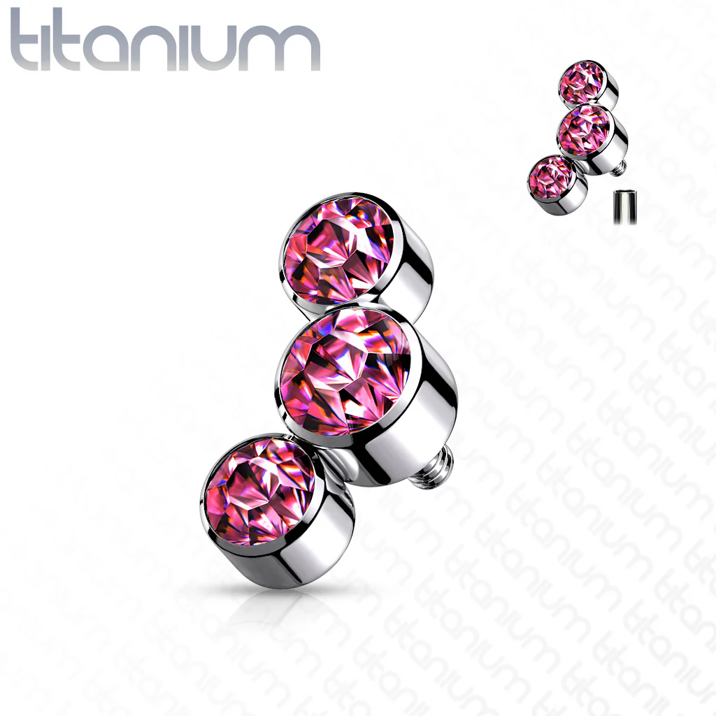 Titanium 3 Round Bezel CZ Top Parts For Lip Eyebrow Dermal - Image 5