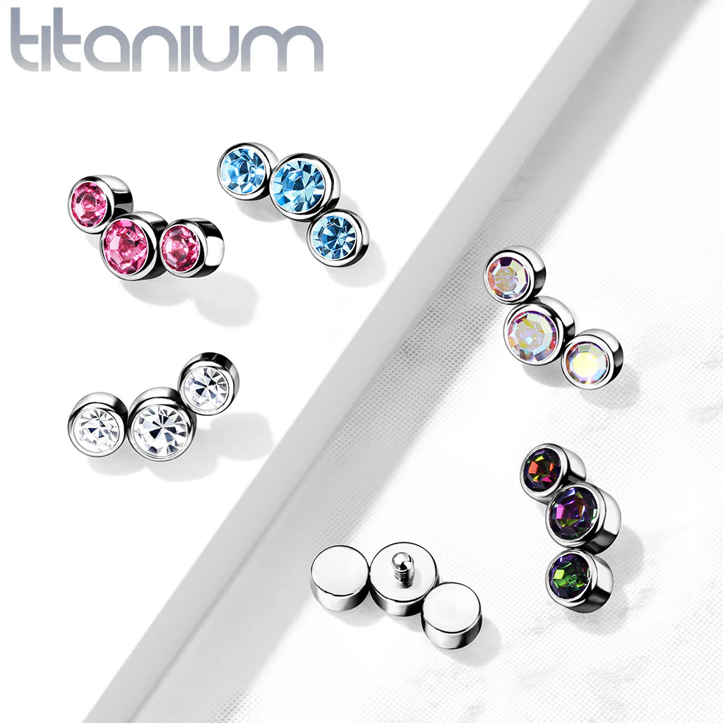 Titanium 3 Round Bezel CZ Top Parts For Lip Eyebrow Dermal - Image 9