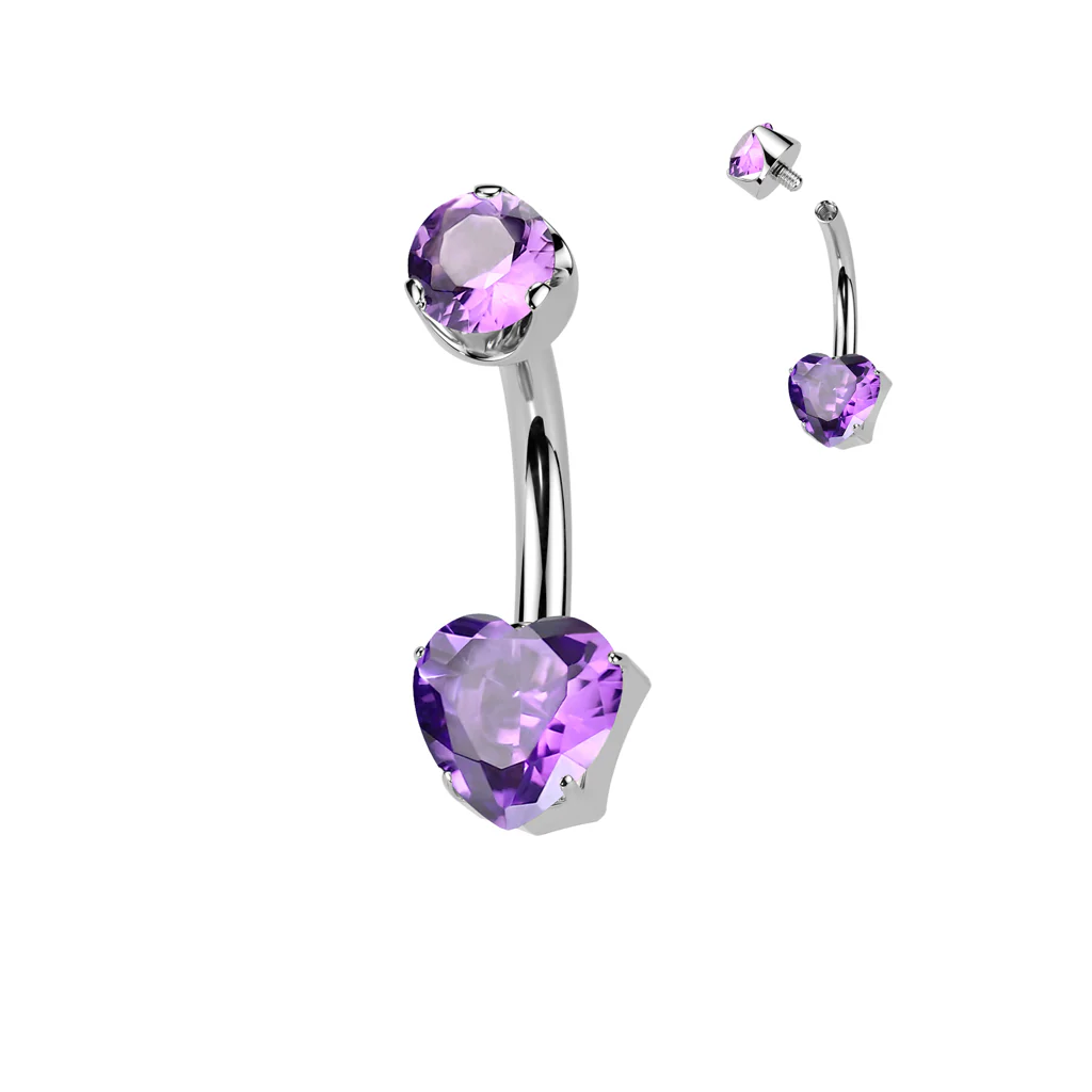 Titanium 6 mm Prong Set Heart Natural Stone Belly Button Rings - Image 12