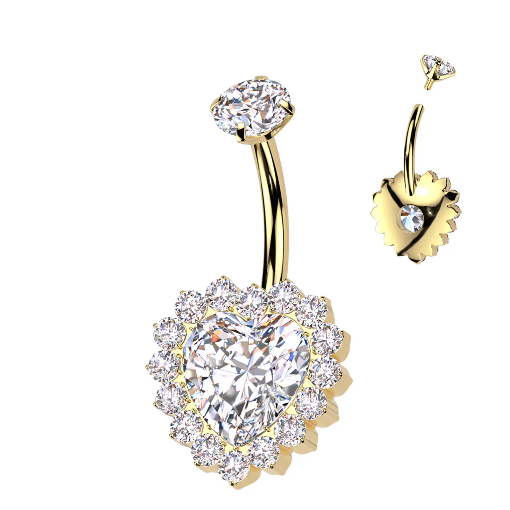 Titanium Belly Button Ring CZ Heart & CNC CZ Pave Edge - Image 3