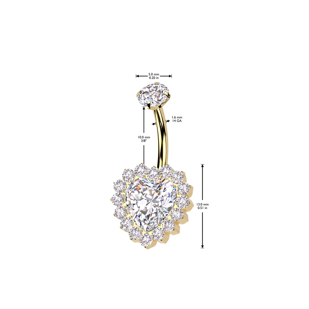 Titanium Belly Button Ring CZ Heart & CNC CZ Pave Edge - Image 5