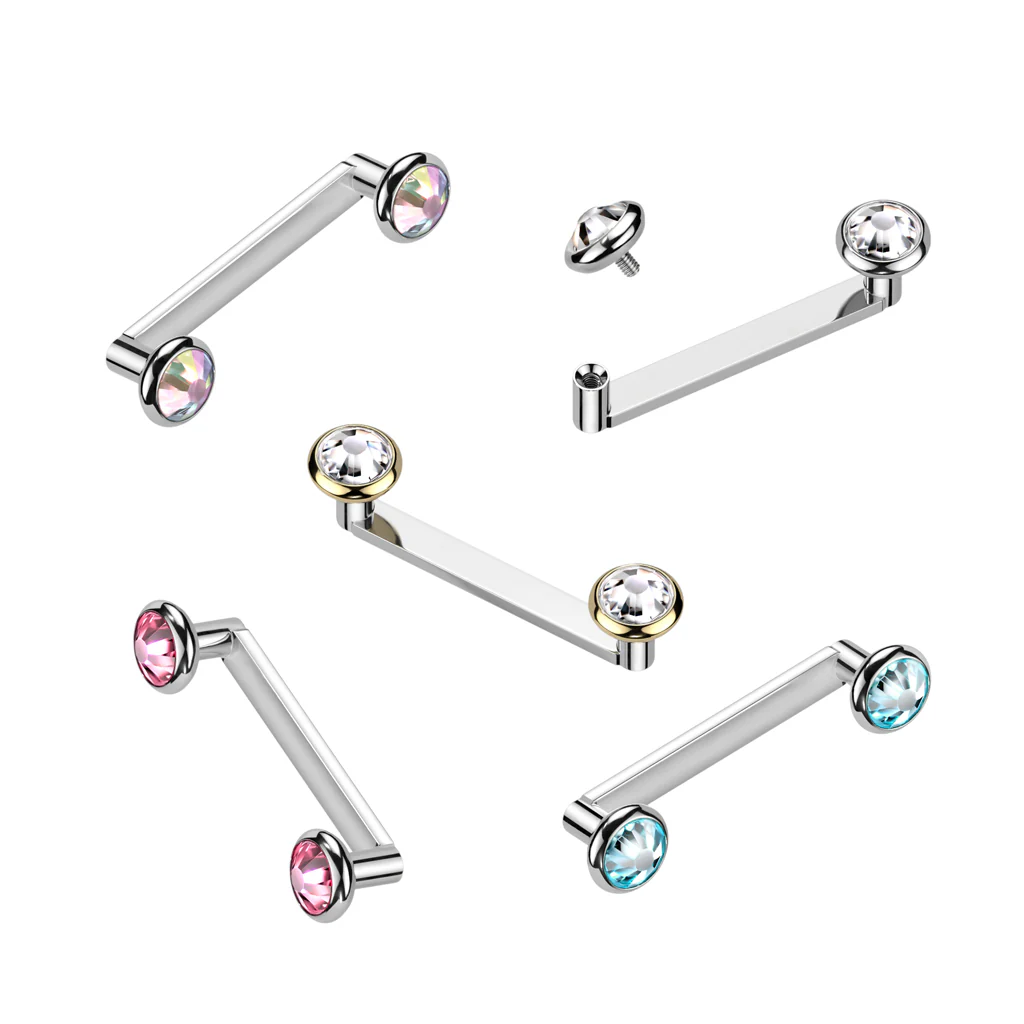 Titanium Bezel Crystal Top Anchor Dermal Surface Barbell 16G