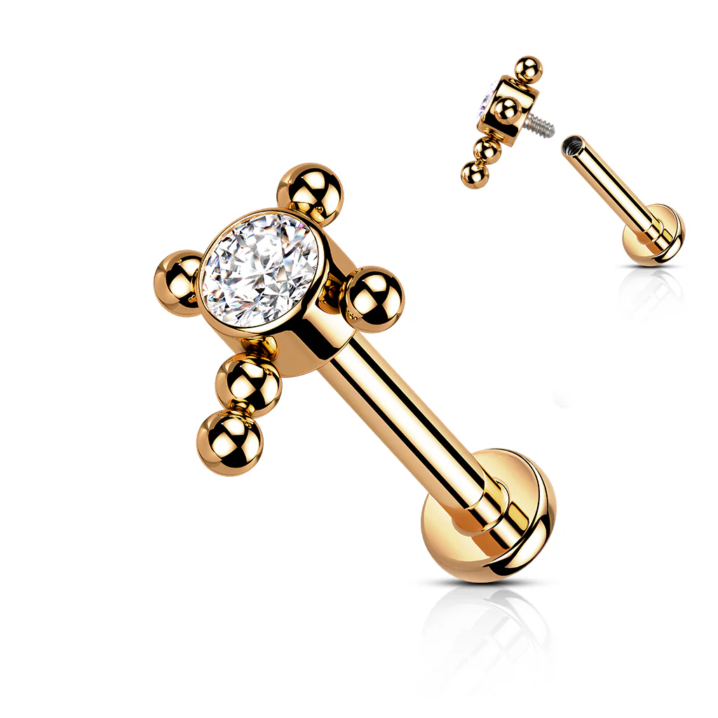 Titanium Bezel Set CZ Beaded Ball Cross Top Labret Ear Cartilage Tragus - Image 4