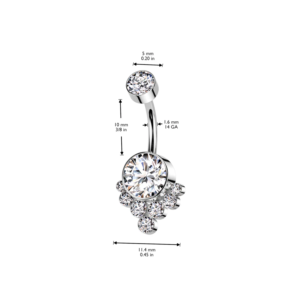 Titanium Bezel Set CZ Cluster Belly Button Ring - Image 4