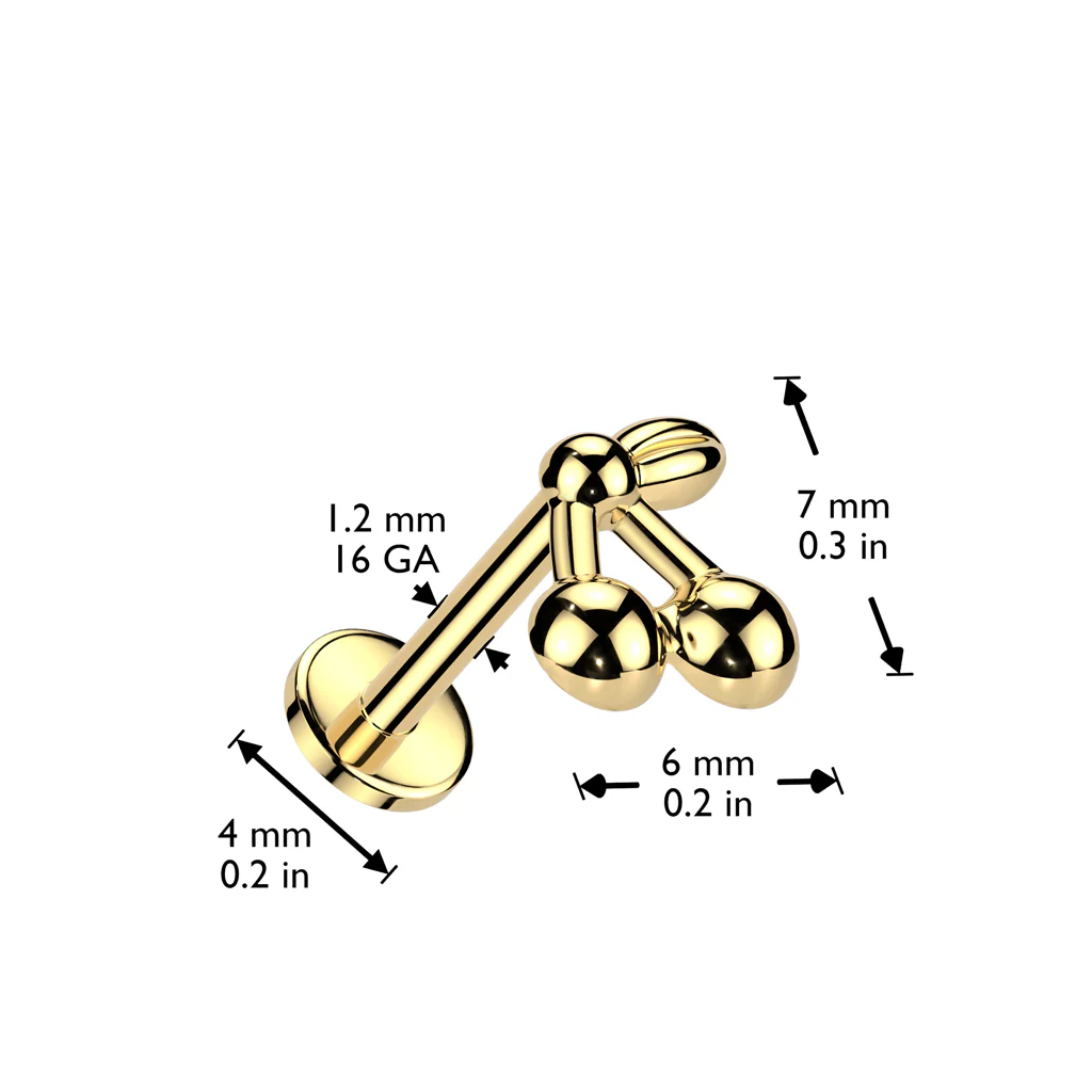 Titanium Cherry Top Flat Back Stud Labret Ear Cartilage - Image 2