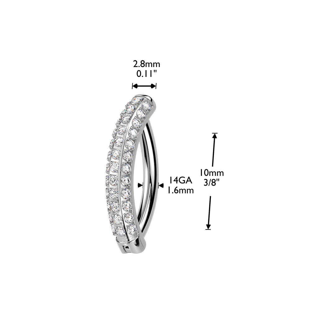 Titanium CNC Set CZ Triple Line Hinged Hoop Belly Button Ring - Image 4