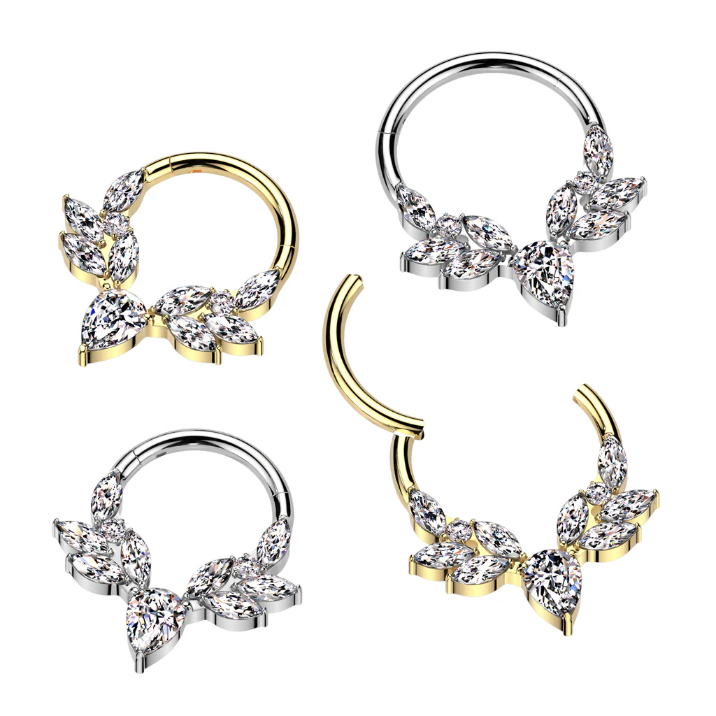 Titanium CZ Pear Hinged Segment Hoop Ring Nose Cartilage - Image 3