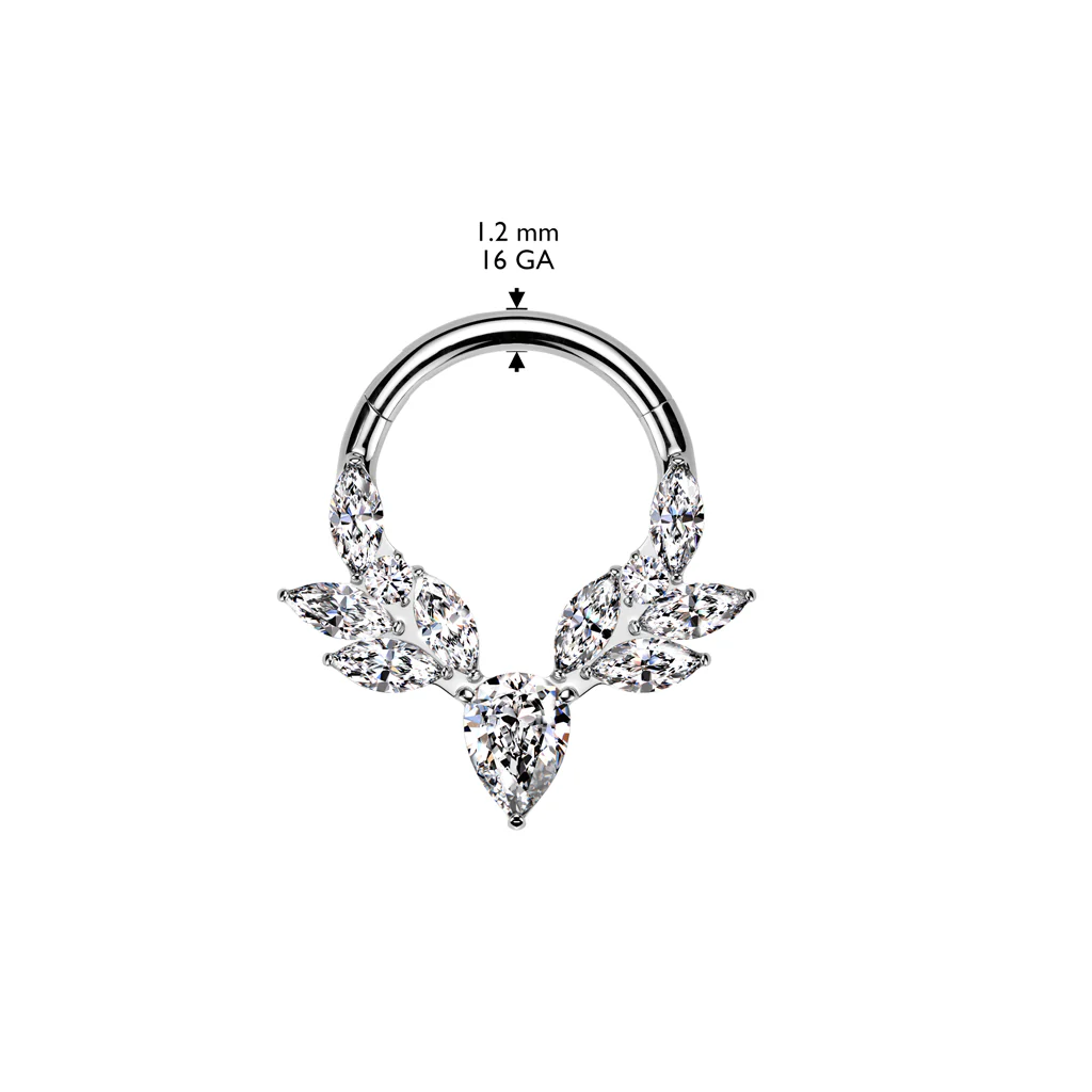 Titanium CZ Pear Hinged Segment Hoop Ring Nose Cartilage - Image 4