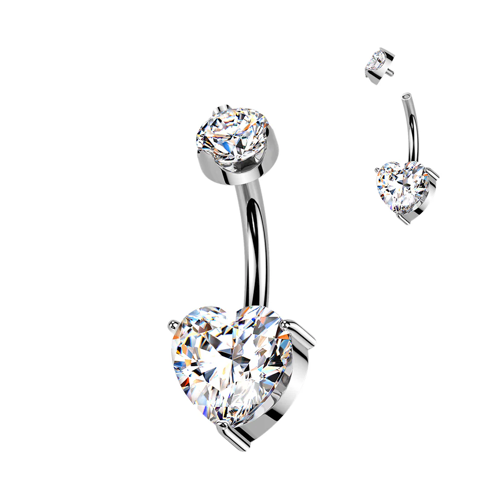 Titanium Double Prong Set Heart Moissanite Belly Button Ring - Image 2
