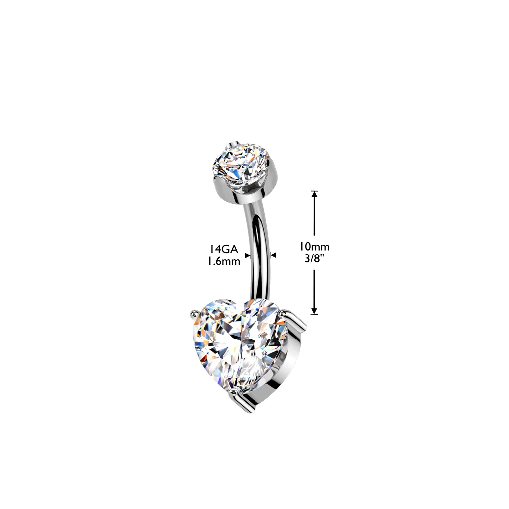 Titanium Double Prong Set Heart Moissanite Belly Button Ring - Image 4