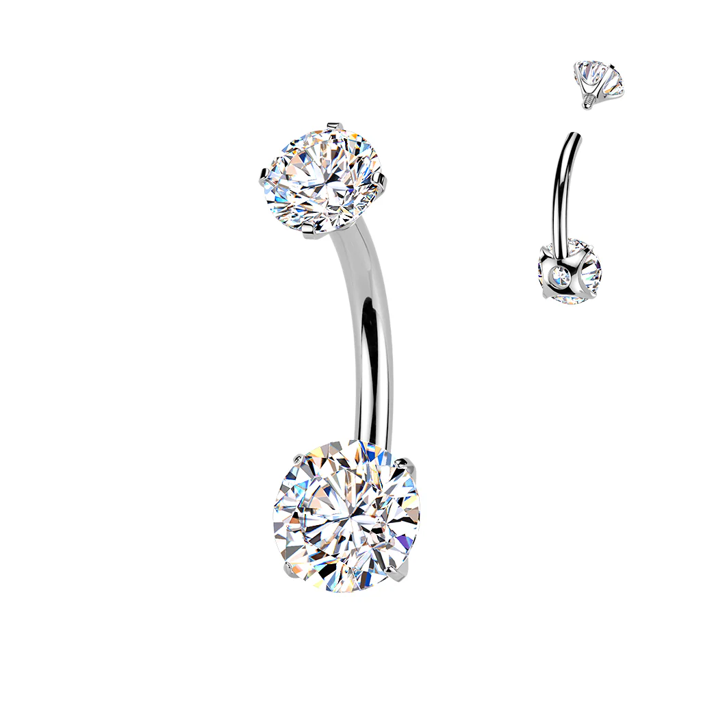 Titanium Double Prong Set Moissanite Belly Button Ring 5 & 6mm - Image 2