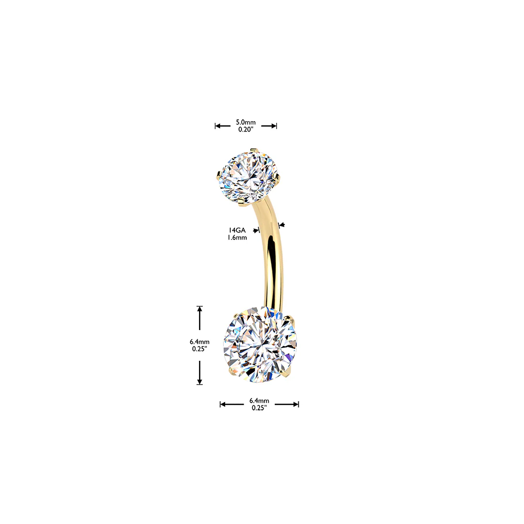 Titanium Double Prong Set Moissanite Belly Button Ring 5 & 6mm - Image 3