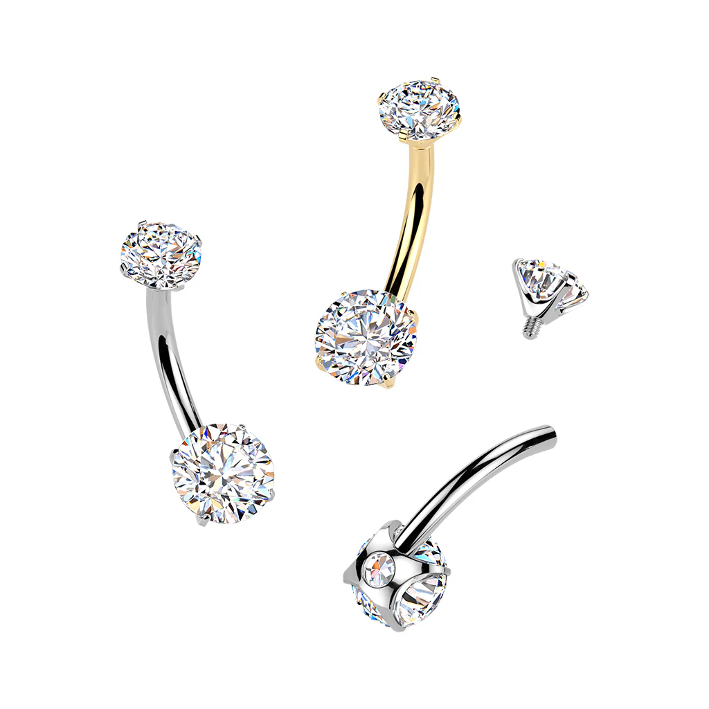Titanium Double Prong Set Moissanite Belly Button Ring 5 & 6mm - Image 4