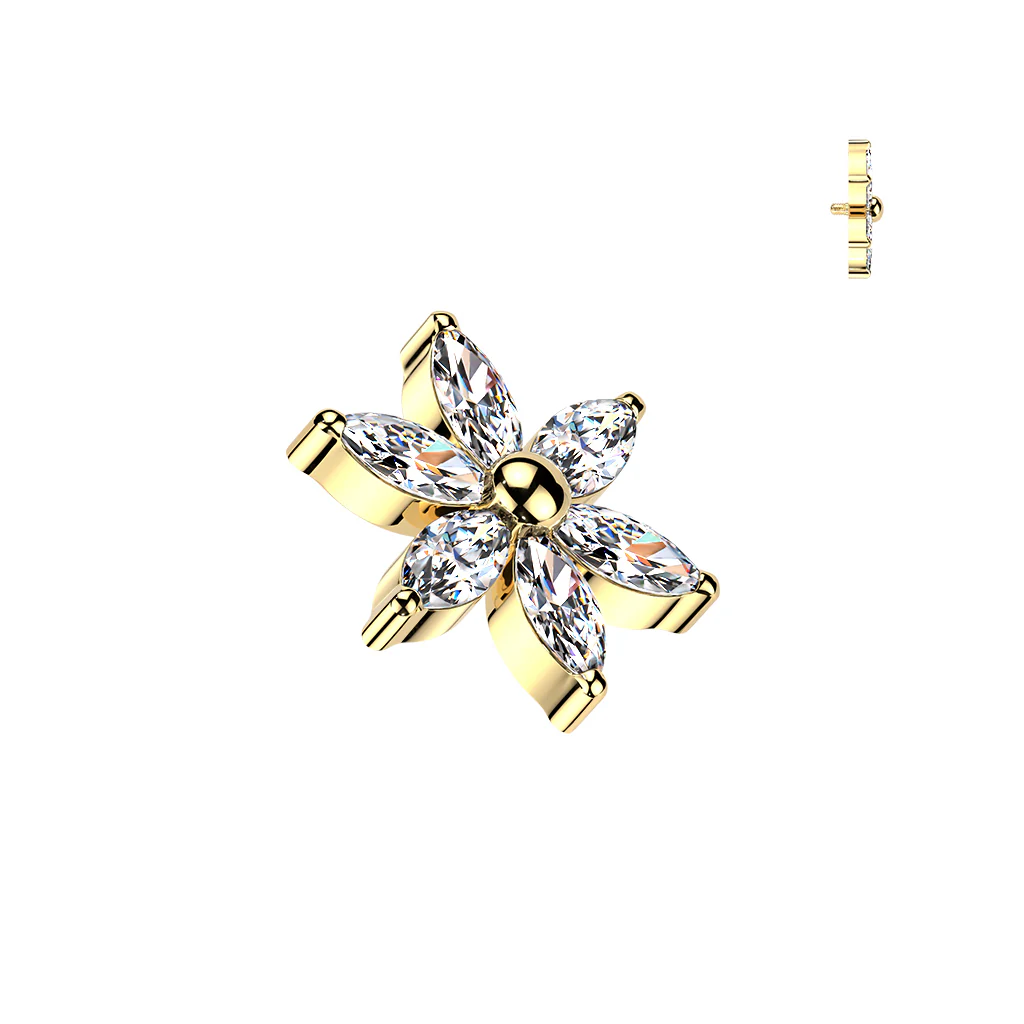 Titanium Flat Multi 6 Marquise CZ Flower Dermal Tragus Lip Tops - Image 2