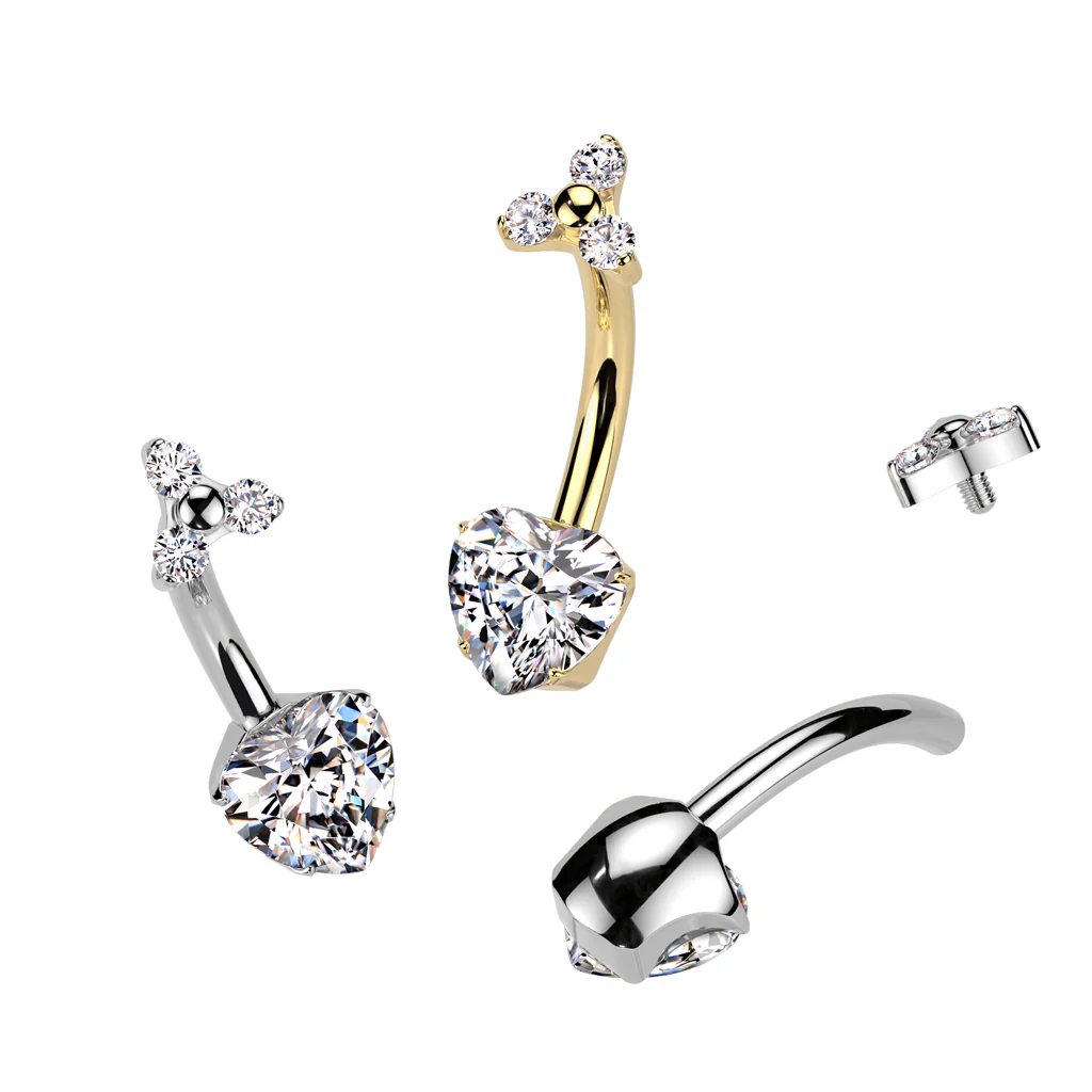 Titanium Heart CZ & Trinity Top Dangle Belly Button Rings - Image 2