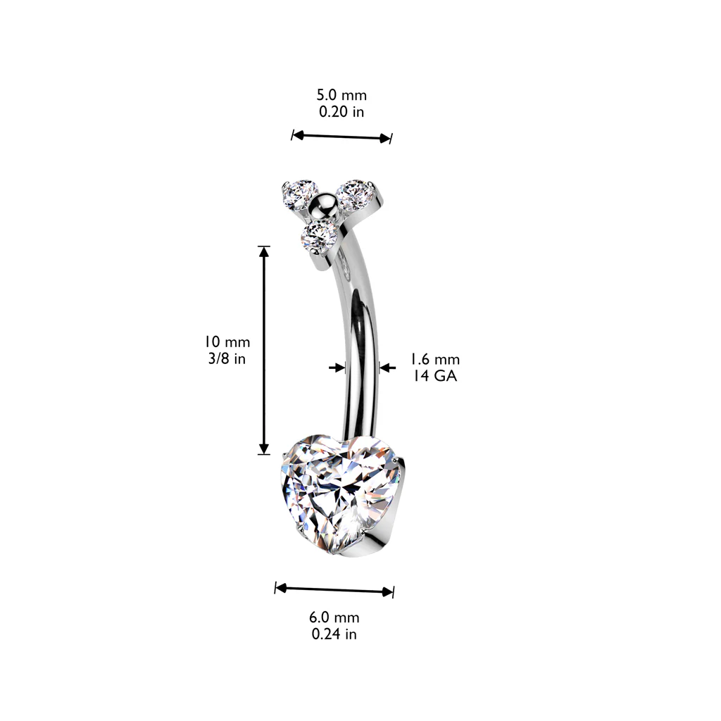 Titanium Heart CZ & Trinity Top Dangle Belly Button Rings - Image 4