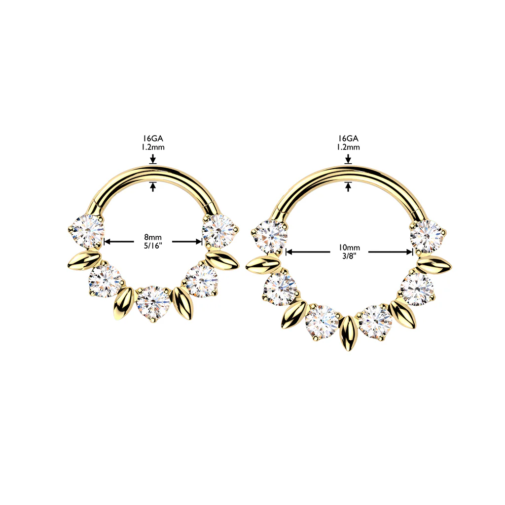 Titanium Hinged CZ And Leaves Segment Hoop Ring for Nose Lobe Helix - Image 3