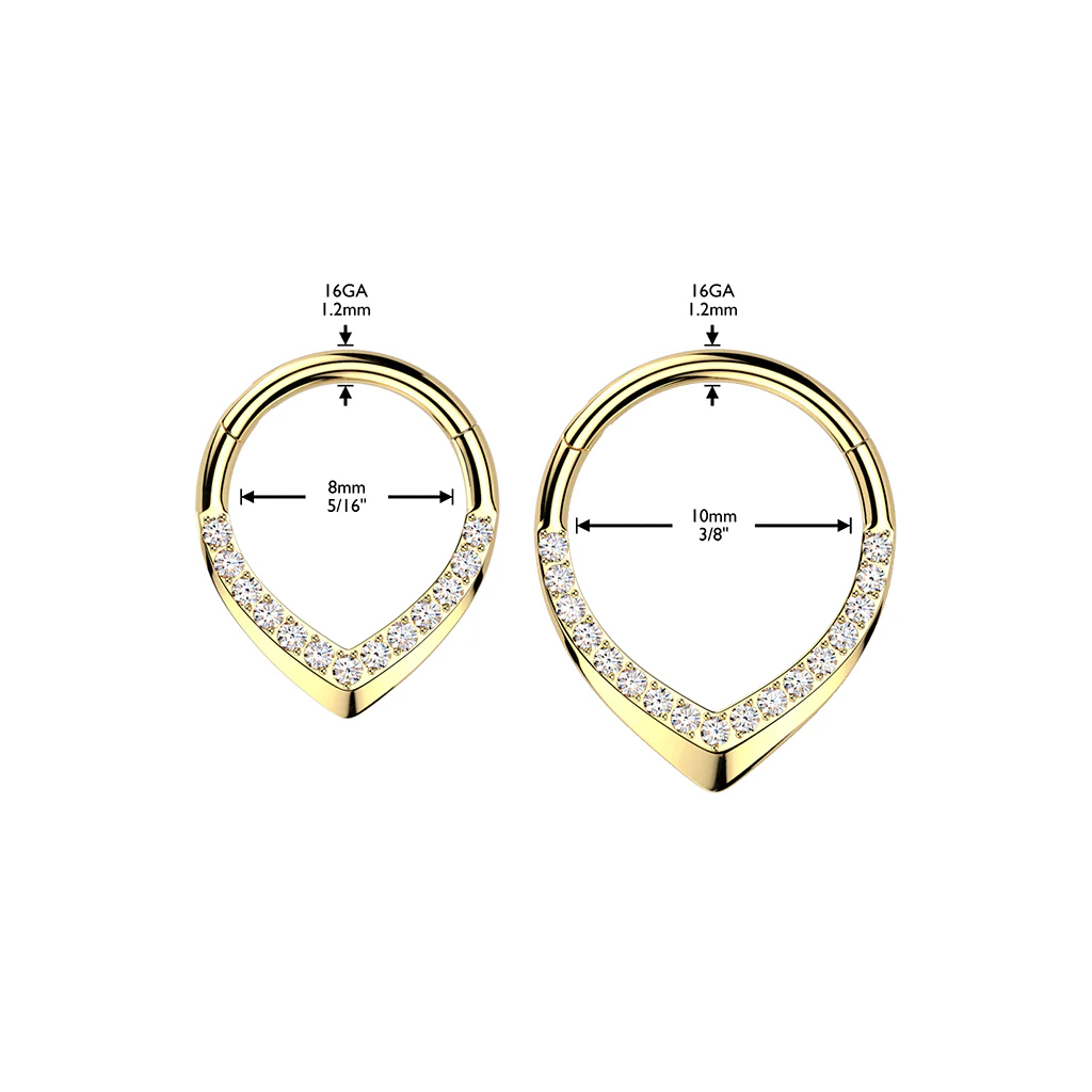 Titanium Hinged CZ Pave Teardrop Segment Hoop Ring for Nose Lobe Helix - Image 2