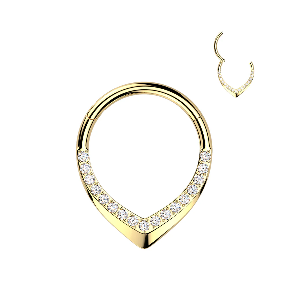 Titanium Hinged CZ Pave Teardrop Segment Hoop Ring for Nose Lobe Helix - Image 3