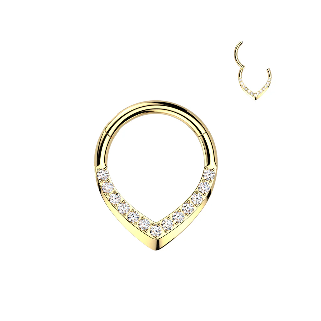 Titanium Hinged CZ Pave Teardrop Segment Hoop Ring for Nose Lobe Helix - Image 4