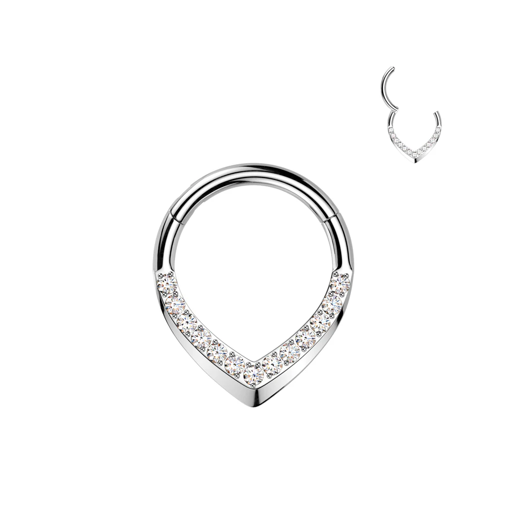 Titanium Hinged CZ Pave Teardrop Segment Hoop Ring for Nose Lobe Helix - Image 5