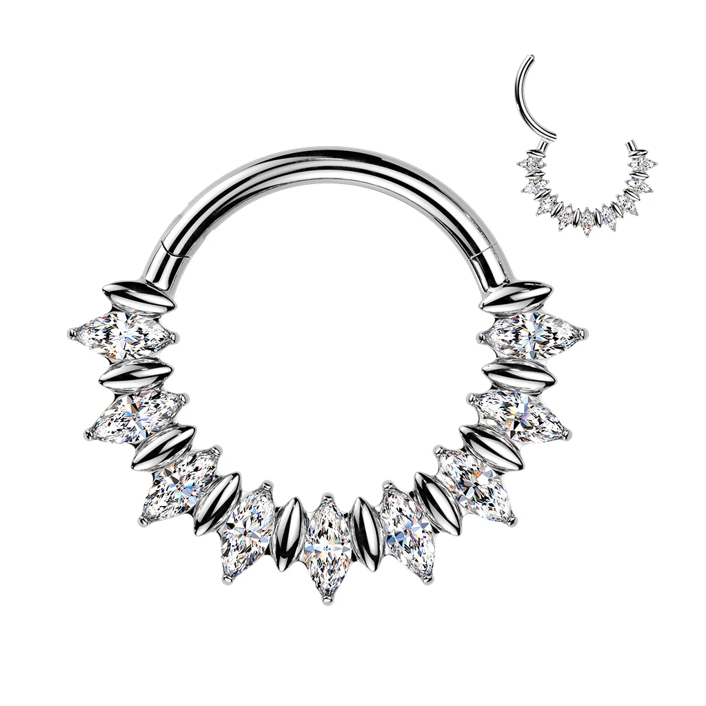 Titanium Hinged Facing Moissanite Fan Segment Hoop Ring Daith Septum Cartilage - Image 3