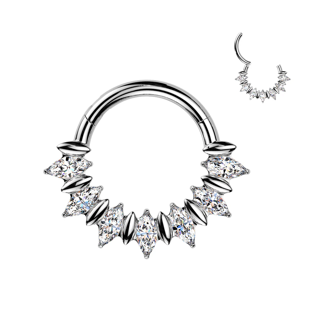 Titanium Hinged Facing Moissanite Fan Segment Hoop Ring Daith Septum Cartilage - Image 4
