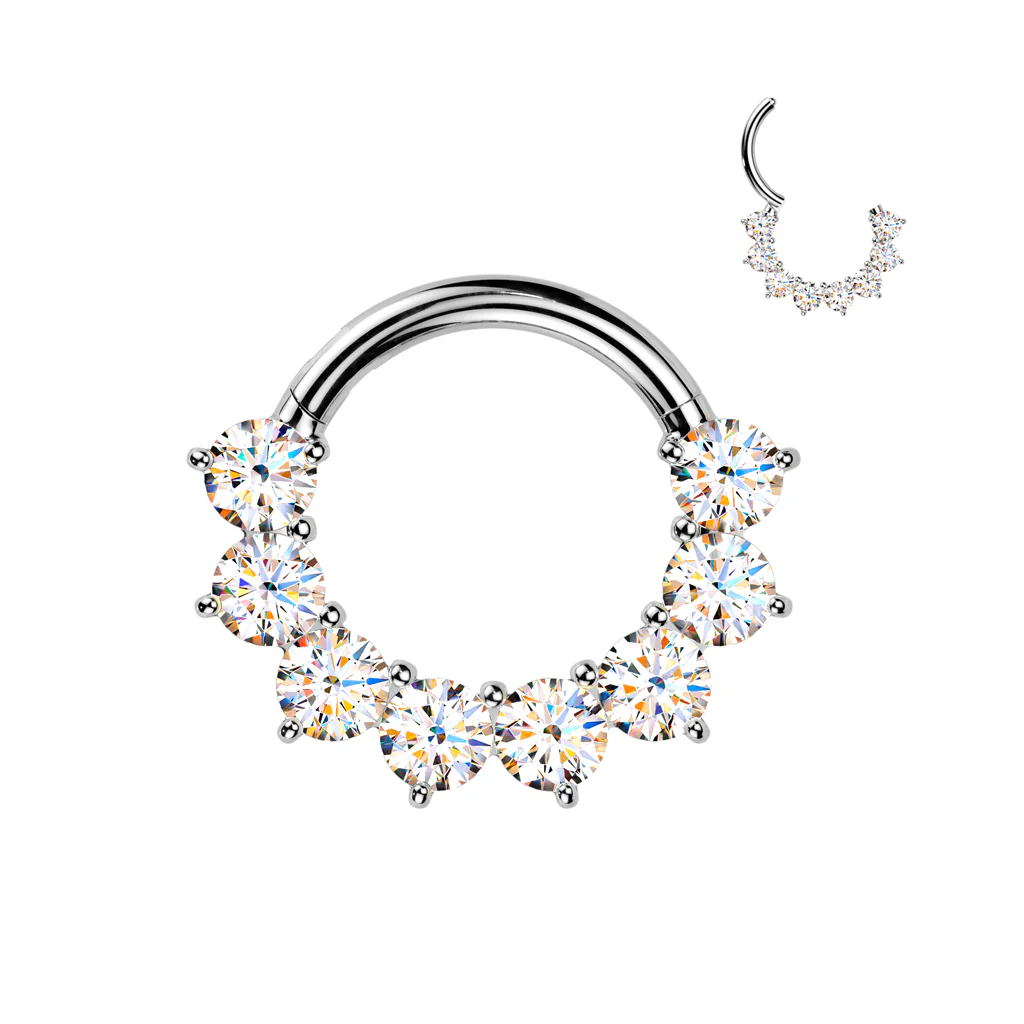 Titanium Hinged Facing Prong Moissanite Segment Hoop Ring Daith Septum Cartilage - Image 5