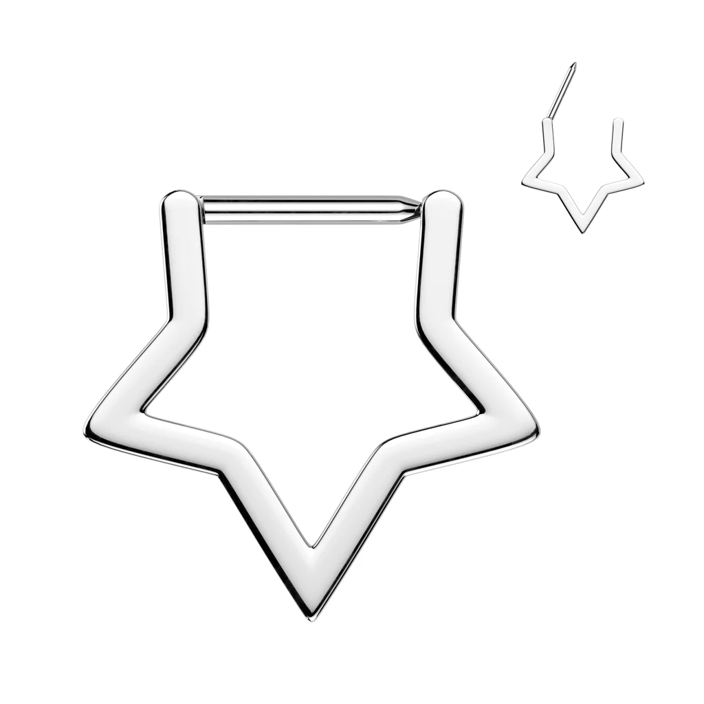 Titanium Hinged Hollow Star Segment Hoop Ring for Daith Lobe Helix