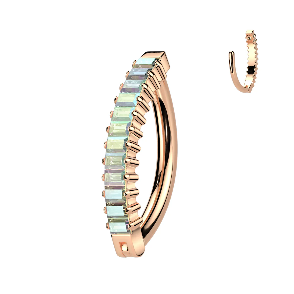 Titanium Hinged Baguette CZ Hoop Comfortable Belly Button Ring - Image 2