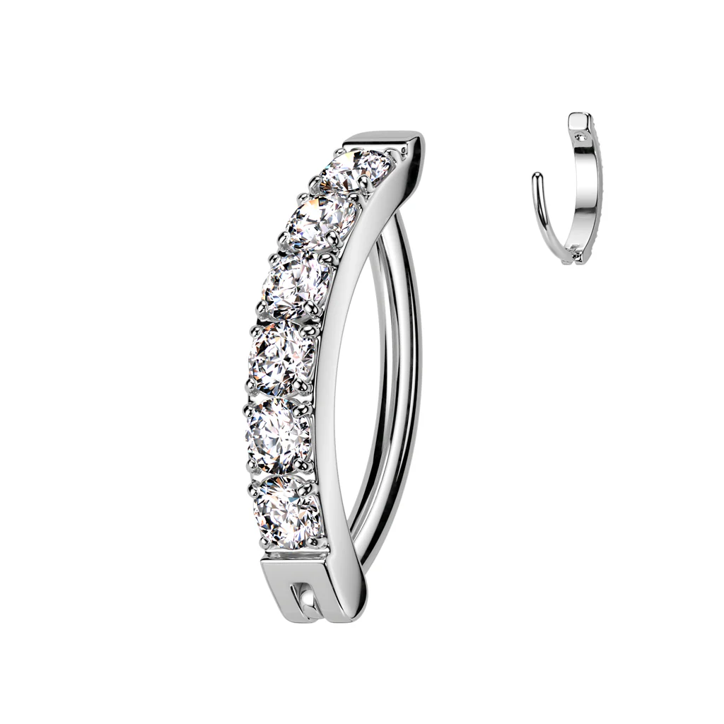 Titanium Hinged Hood With CNC Set CZ Comfortable Belly Button Ring - Image 3