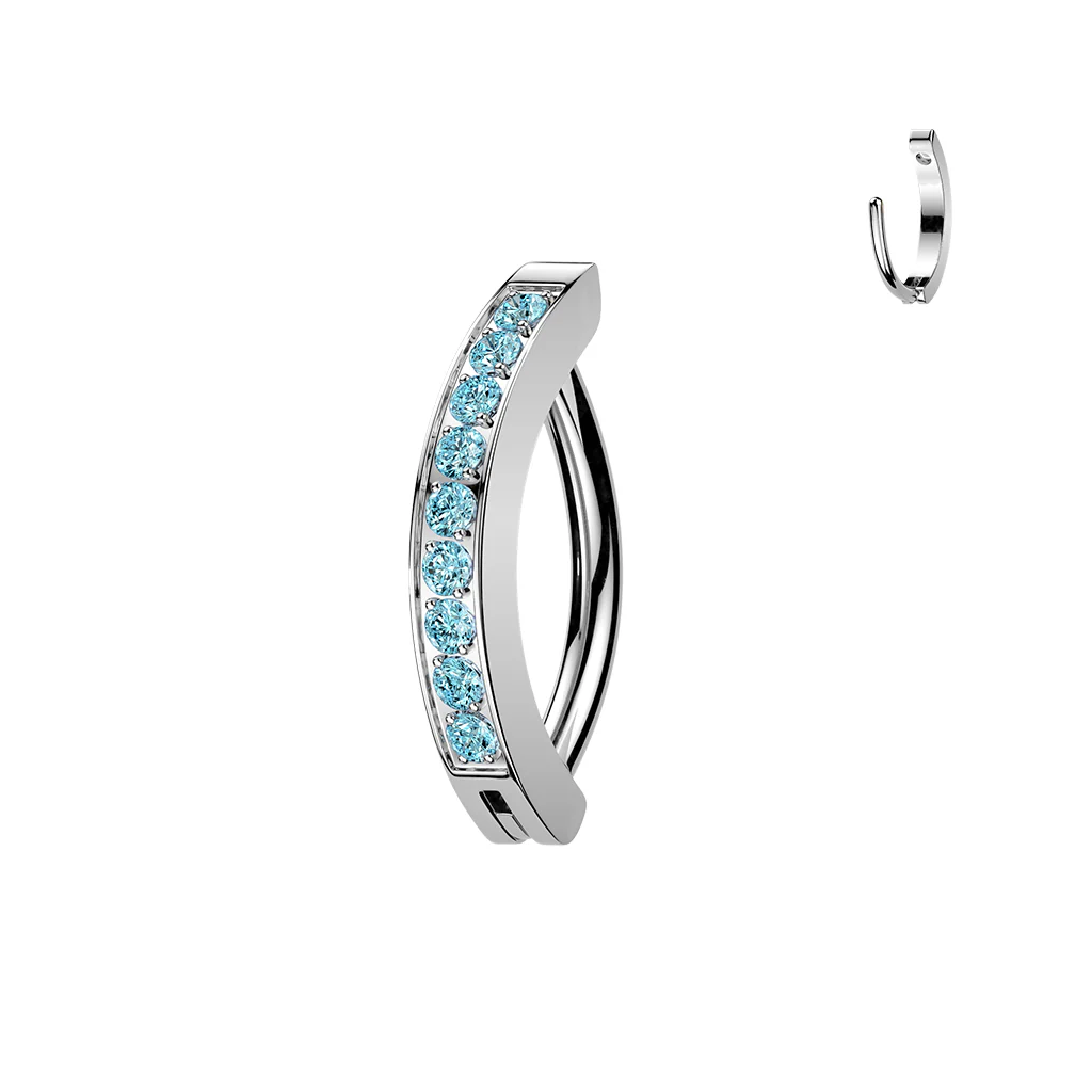 Titanium Hinged Hoop Clicker Eyebrow Ring 1.5mm CNC Set CZ 16G - Image 4