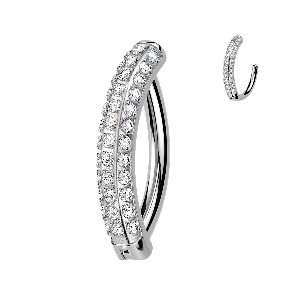 Titanium Hinged Hoop Triple Line CNC Set Moissanite Belly Button Ring - Image 2