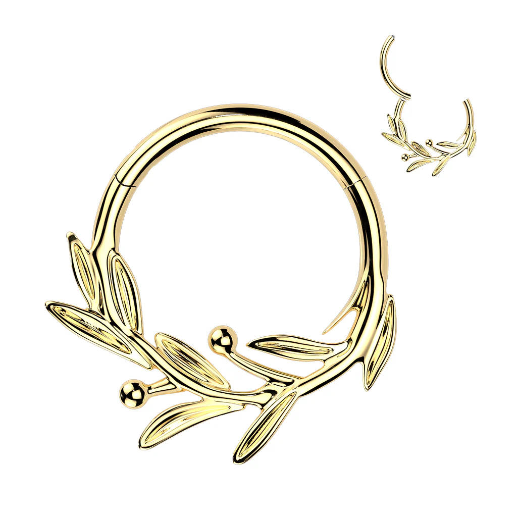 Titanium Hinged Olive Leaf Branch Segment Hoop Ring For Daith Septum Cartilage - Image 2