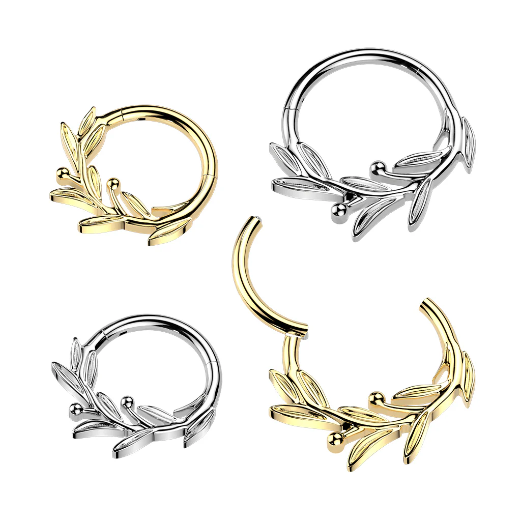Titanium Hinged Olive Leaf Branch Segment Hoop Ring For Daith Septum Cartilage - Image 3