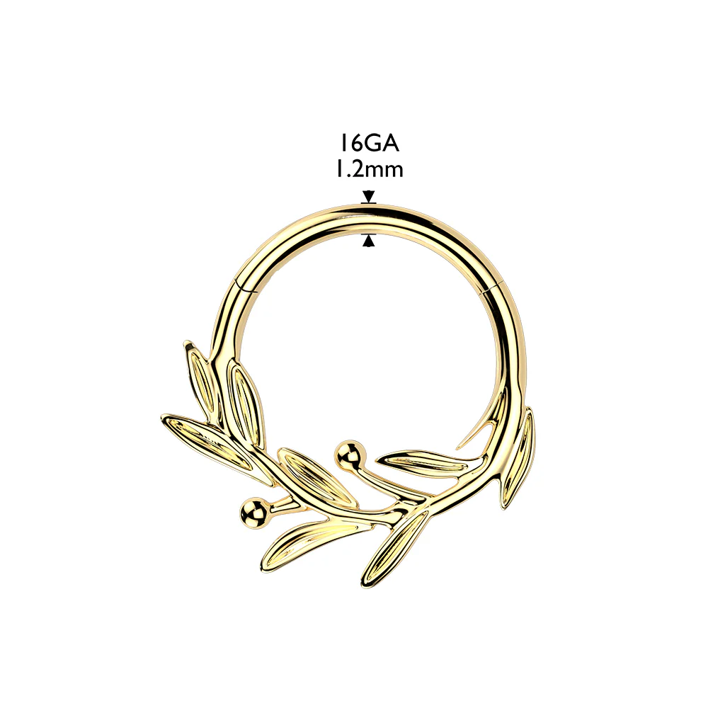 Titanium Hinged Olive Leaf Branch Segment Hoop Ring For Daith Septum Cartilage - Image 4