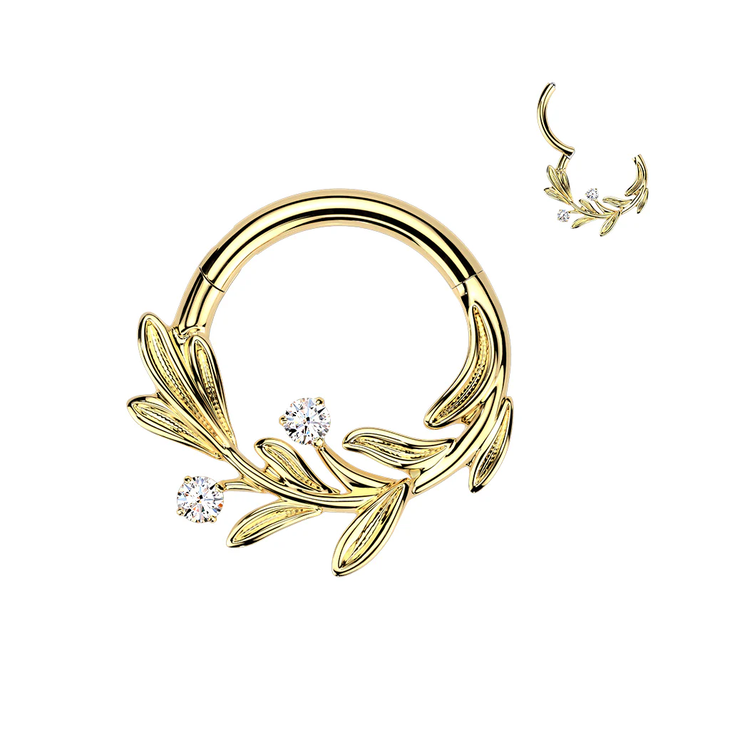 Titanium Hinged Olive Leaf CZ Segment Hoop Ring For Daith Septum Cartilage - Image 3