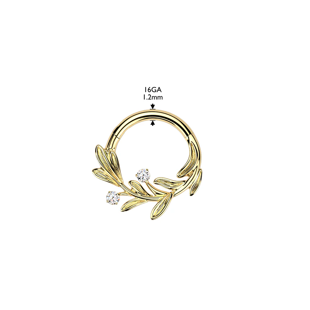 Titanium Hinged Olive Leaf CZ Segment Hoop Ring For Daith Septum Cartilage - Image 4