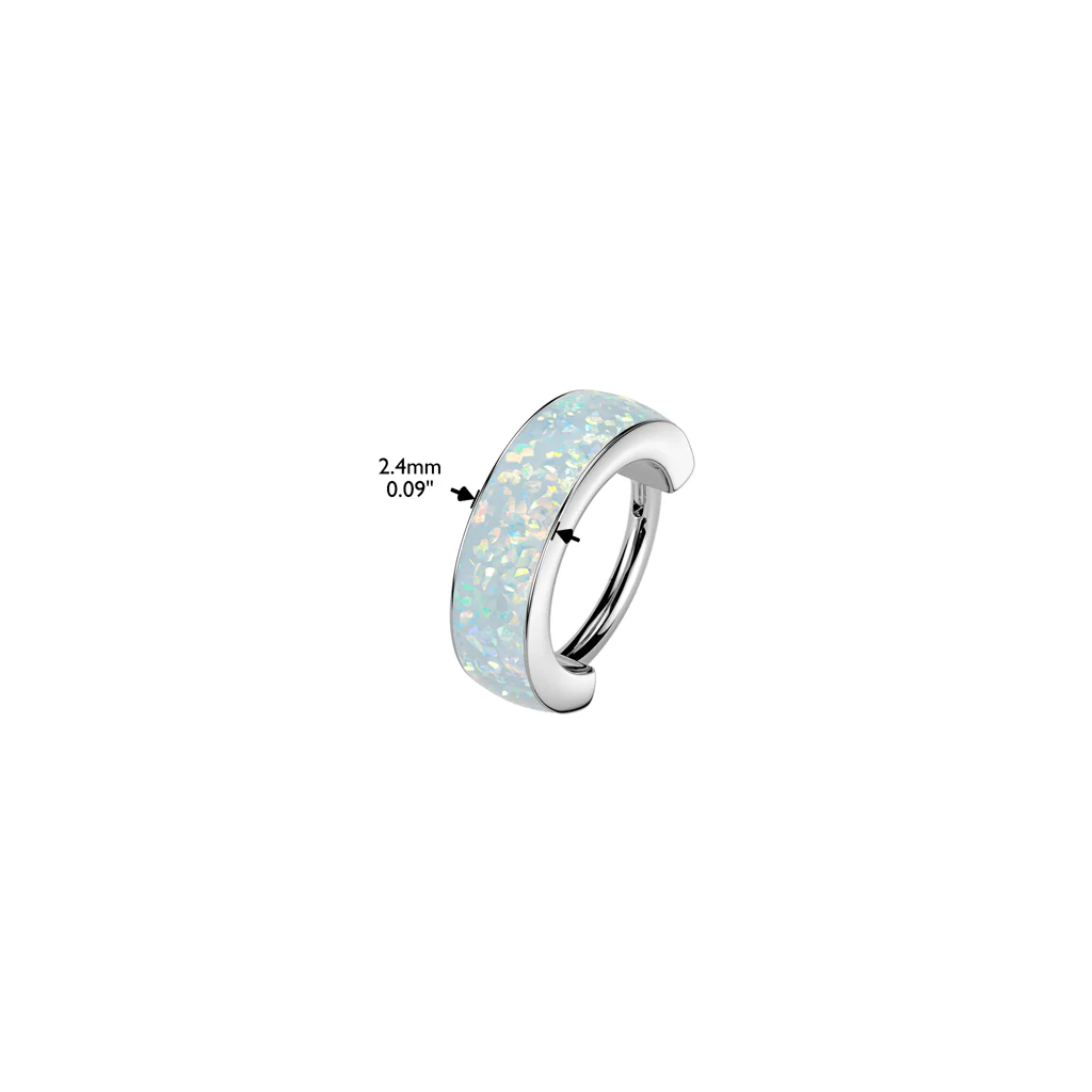 Titanium Hinged Opal Line Segment Hoop Ring for Nose Lobe Helix - Image 2