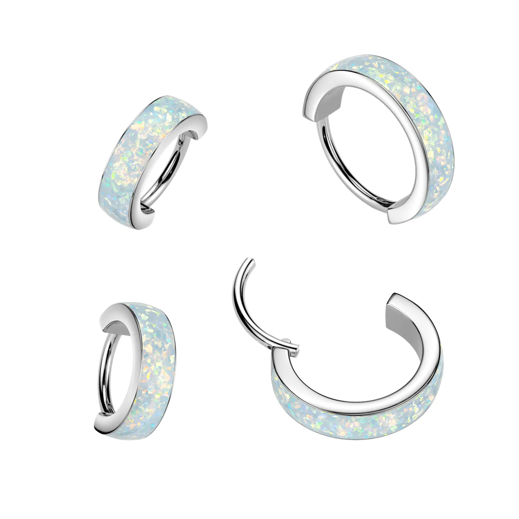 Titanium Hinged Opal Line Segment Hoop Ring for Nose Lobe Helix - Image 3