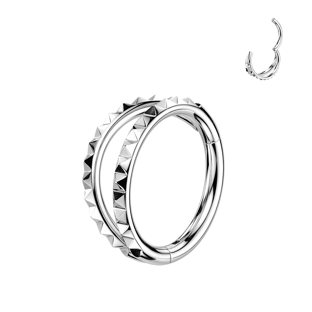 Titanium Hinged Segment Double Hoop Ring Outward Facing Pyramid Cuts - Image 3