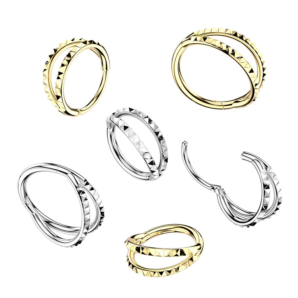 Titanium Hinged Segment Double Hoop Ring Outward Facing Pyramid Cuts - Image 4