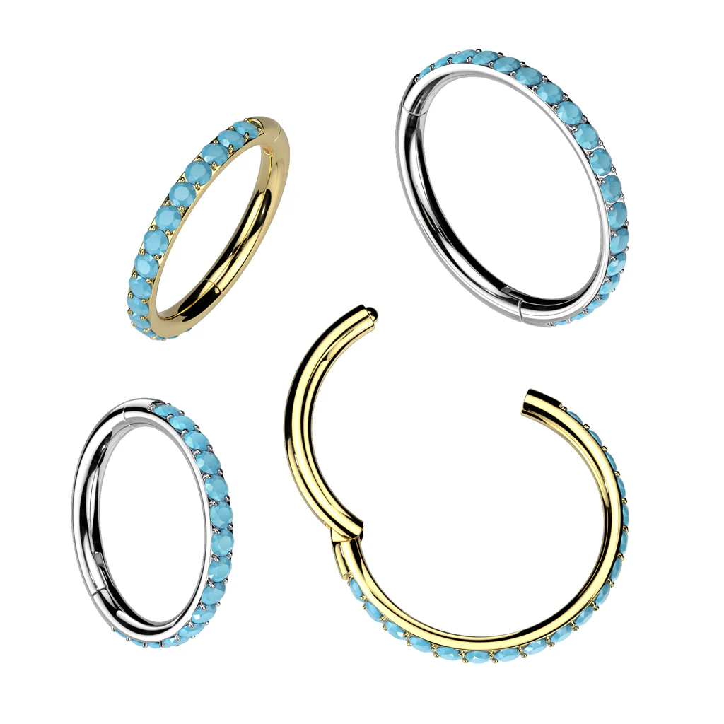 Titanium Hinged Segment Hoop Ring Outward Pave Turquoise Cartilage - Image 2