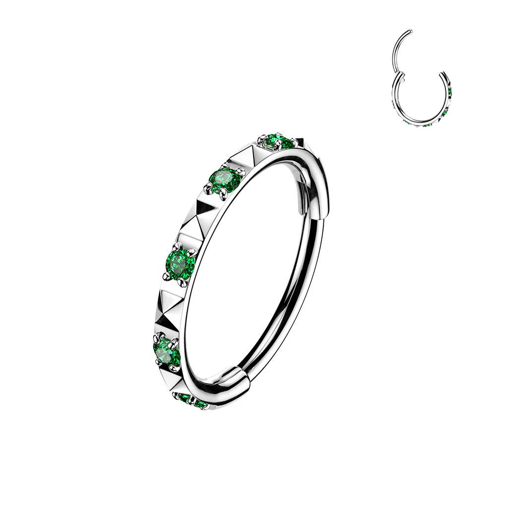 Titanium Hinged Segment Hoop Ring CZ & Pyramid Cut For Nose Cartilage